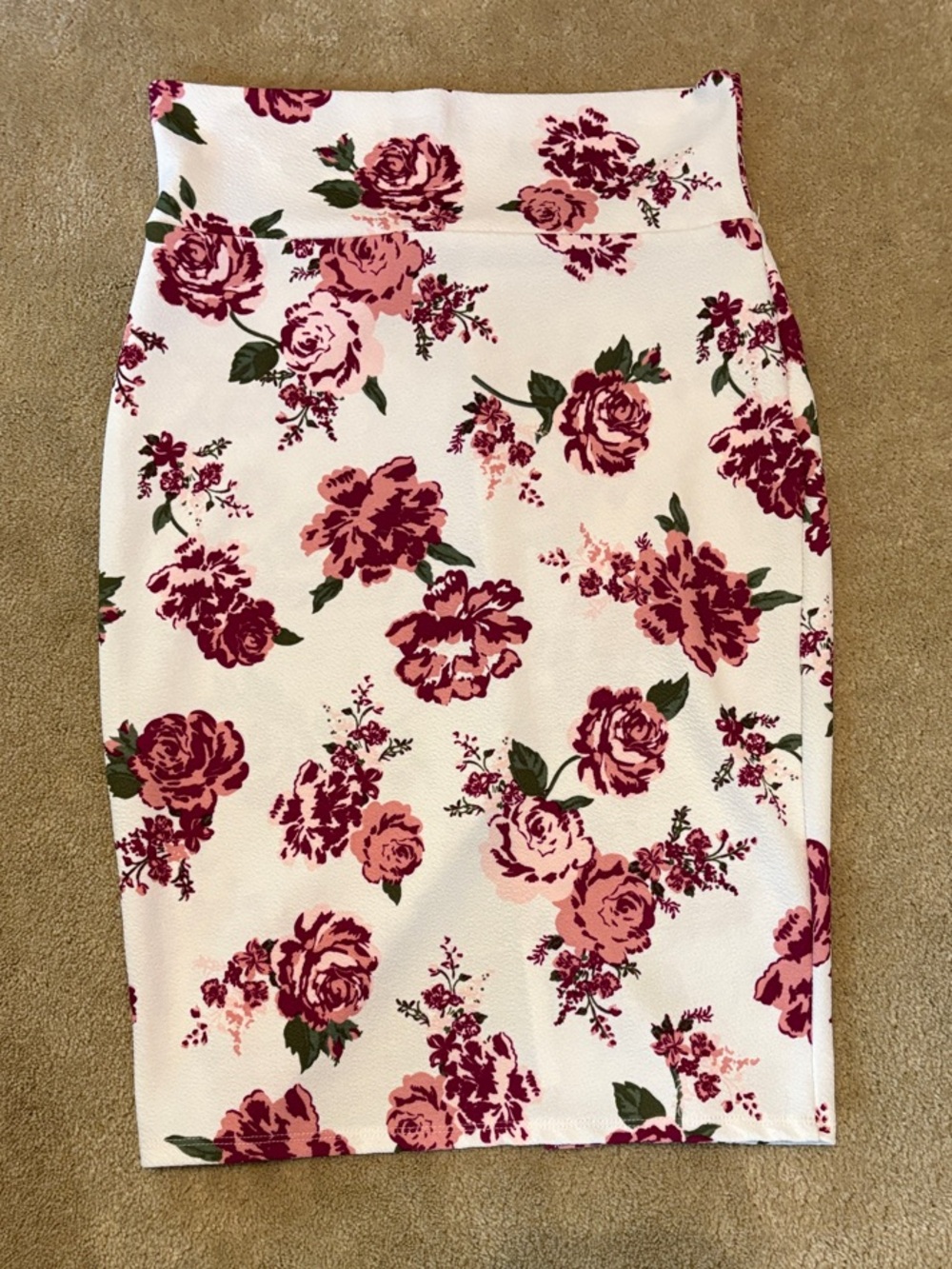 No Comment Fitted Floral Pencil Skirt - Pink Rose Print
